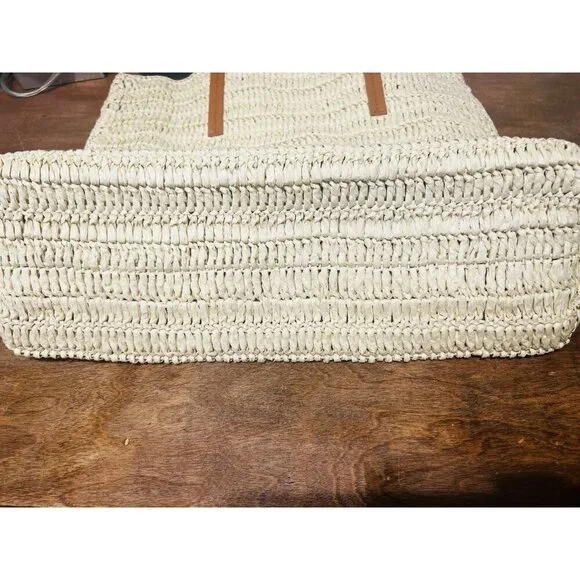 Universal Thread Straw Packable Checker Boxy Tote Beige NWT Summer Bag - Picture 9 of 10